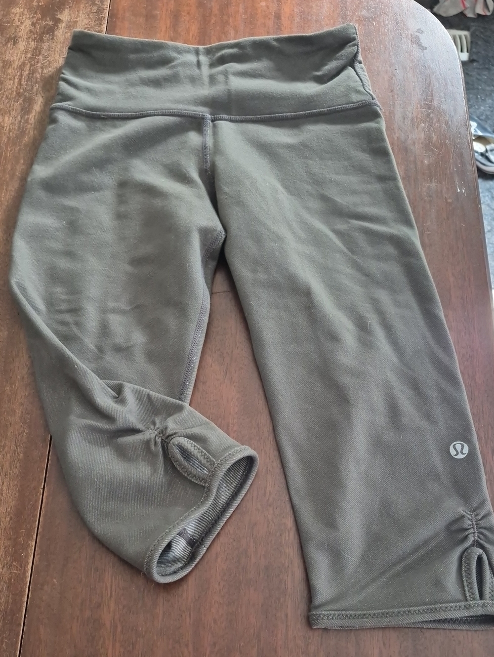 lululemon athletica Olive Green Cropped Leggings with Ruched Hem